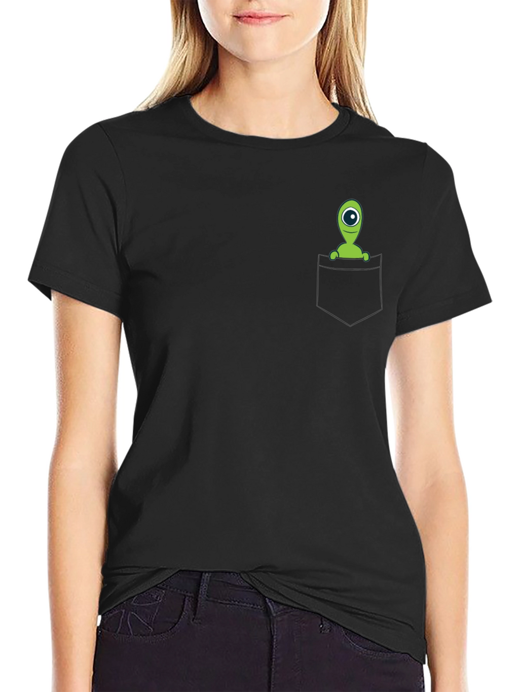 Alien Pocket T-Shirt - Black Cotton Novelty Tee