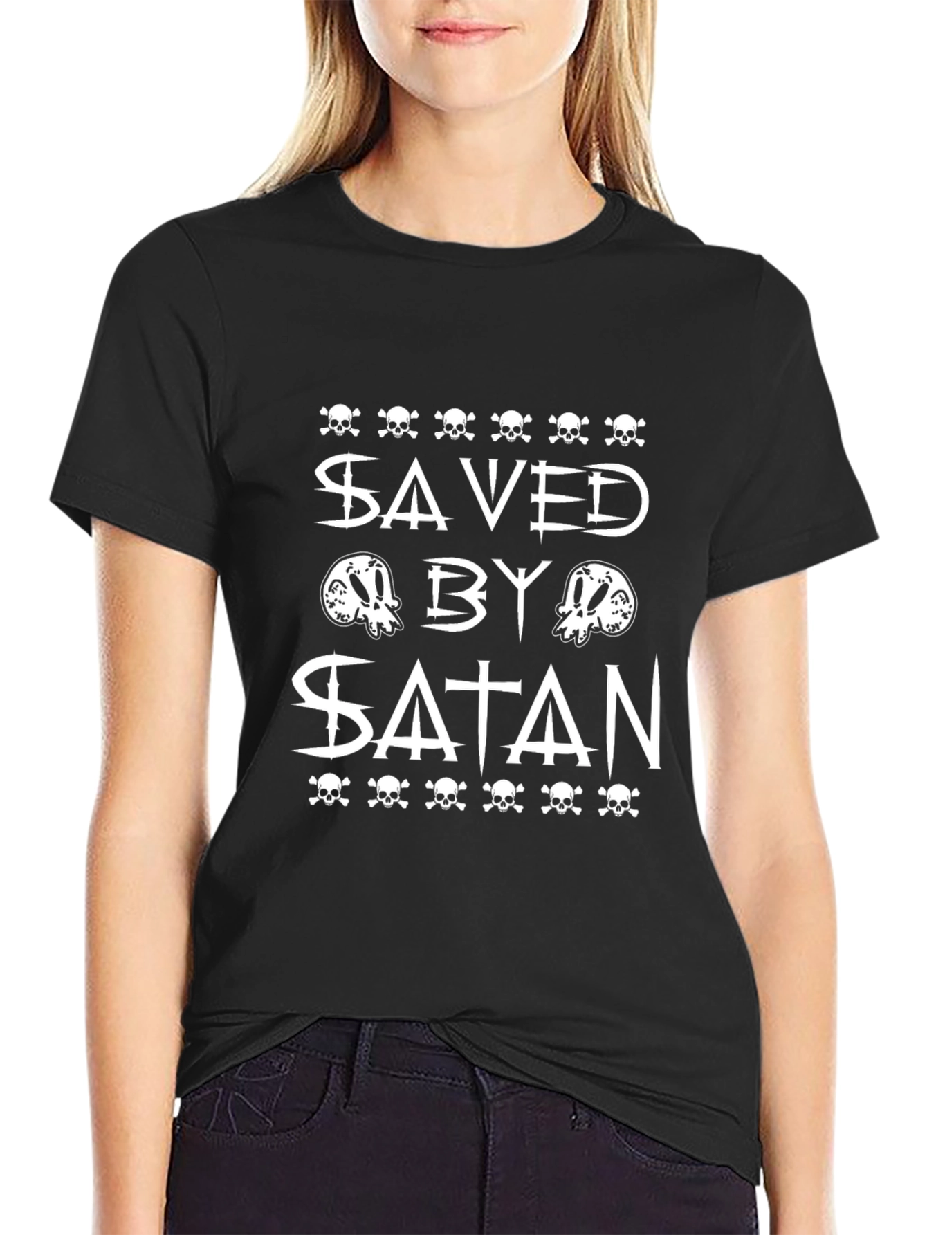 Saved By Satan Graphic T-Shirt - Black Crew Neck Tee