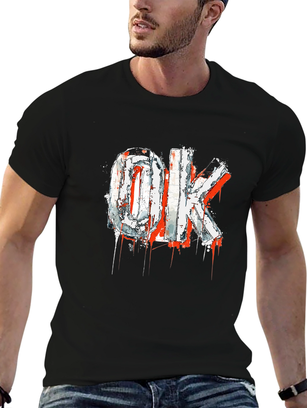 Edgy OK Graphic Print Black T-Shirt