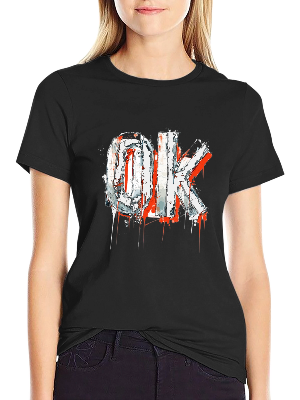 Edgy OK Graphic Print Black T-Shirt