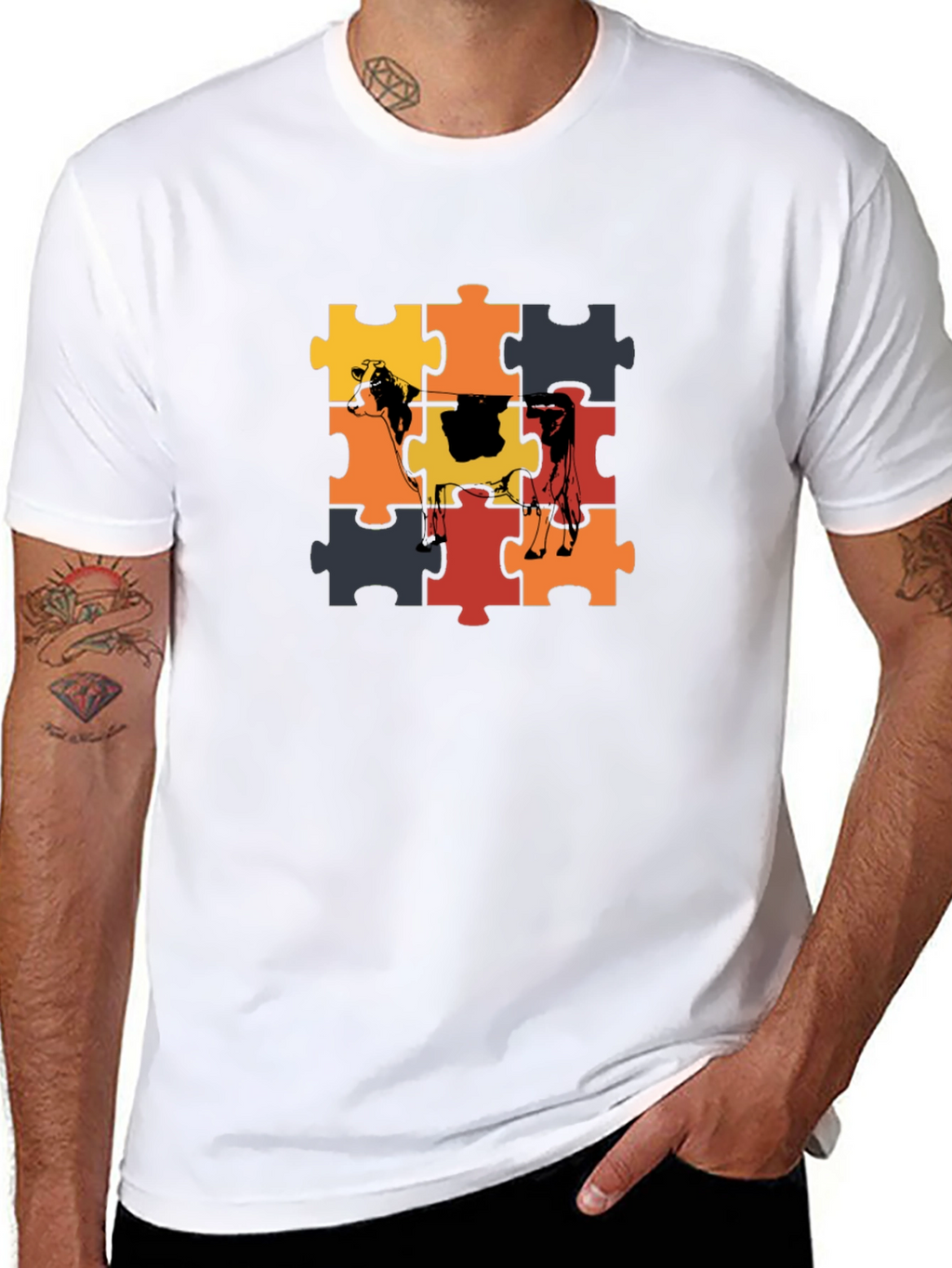 Cow Puzzle Piece Graphic T-Shirt