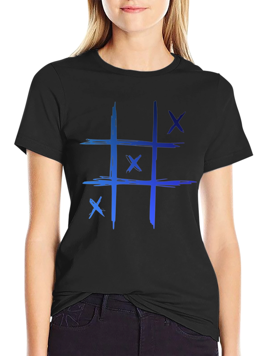 Tic-Tac-Toe Graphic Tee - Casual Black T-Shirt