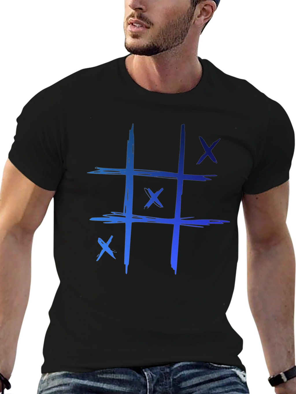 Tic-Tac-Toe Graphic Tee - Casual Black T-Shirt