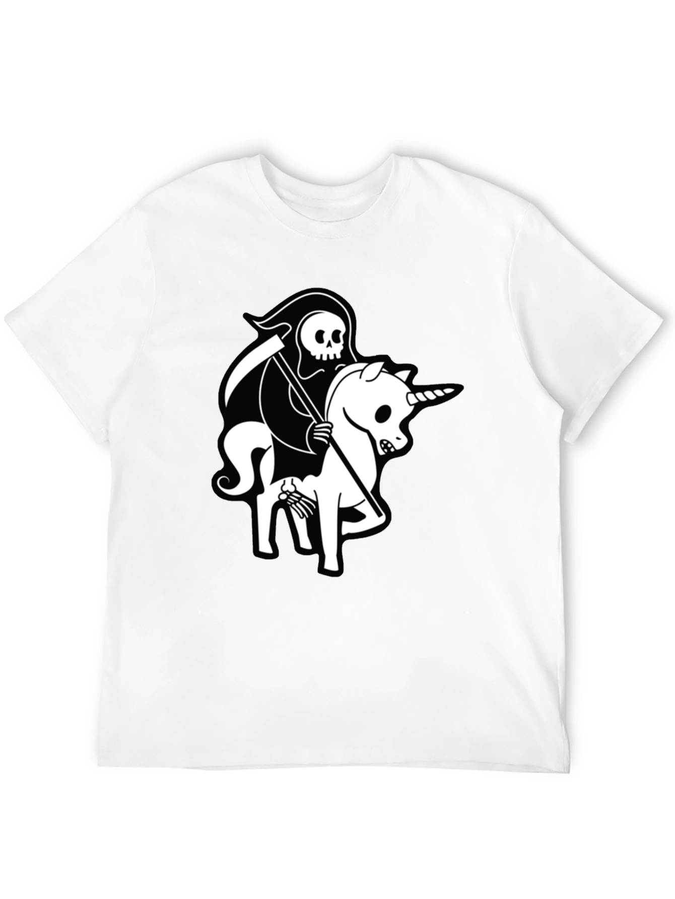 Grim Reaper Unicorn Graphic Tee - Black Cotton T-Shirt