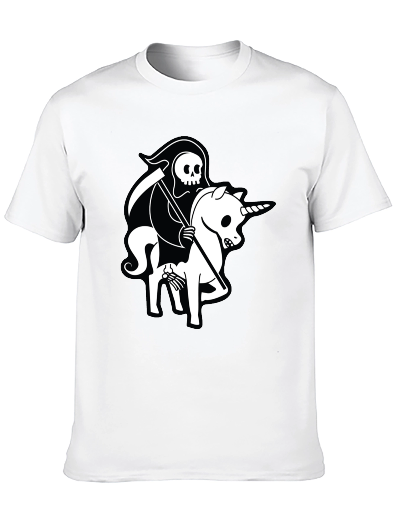 Grim Reaper Unicorn Graphic Tee - Black Cotton T-Shirt