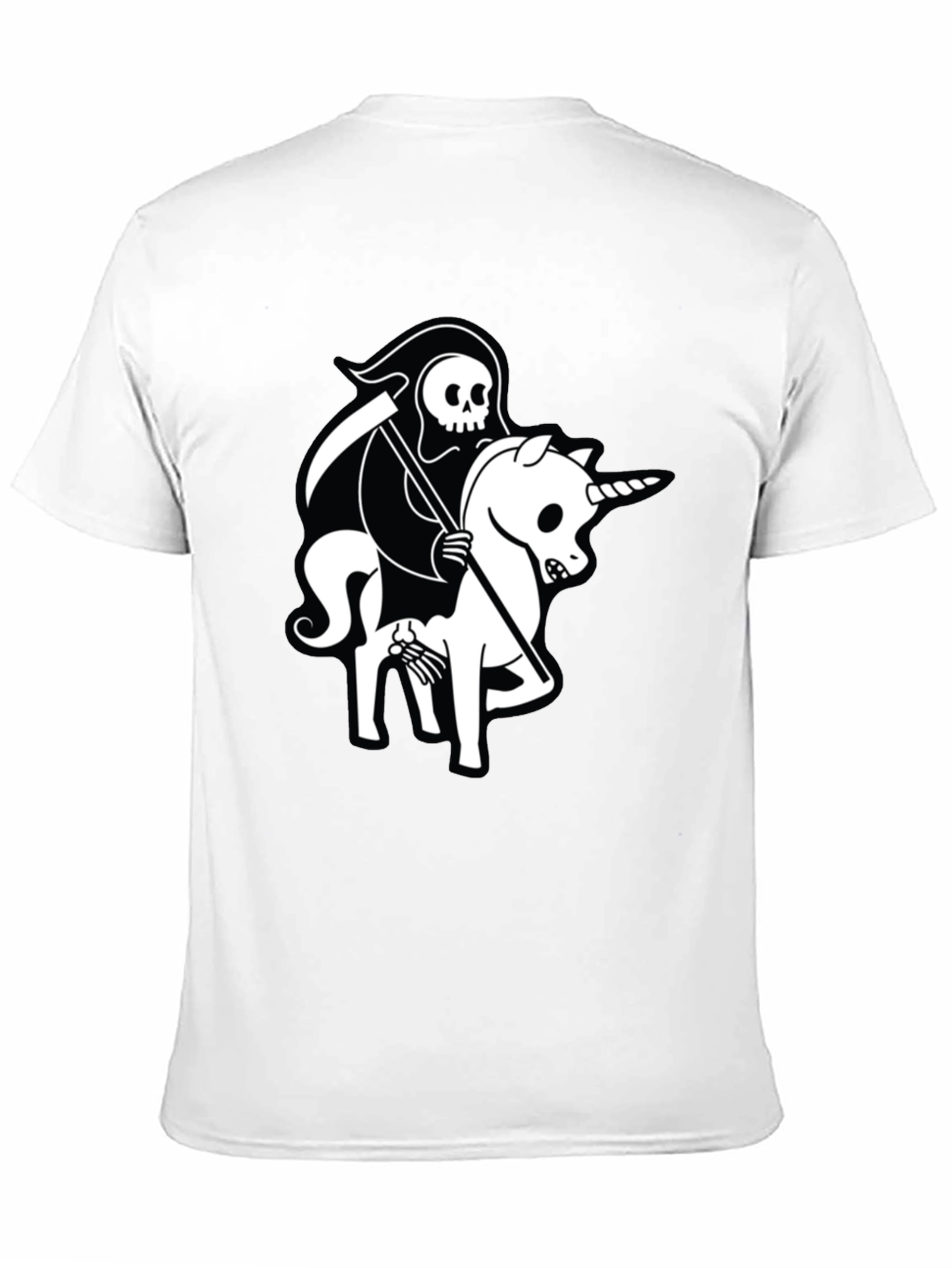 Grim Reaper Unicorn Graphic Tee - Black Cotton T-Shirt