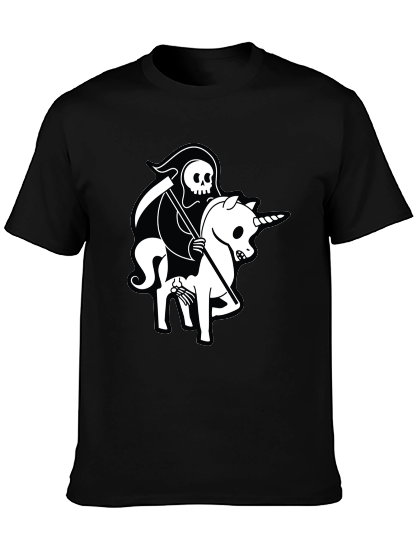 Grim Reaper Unicorn Graphic Tee - Black Cotton T-Shirt