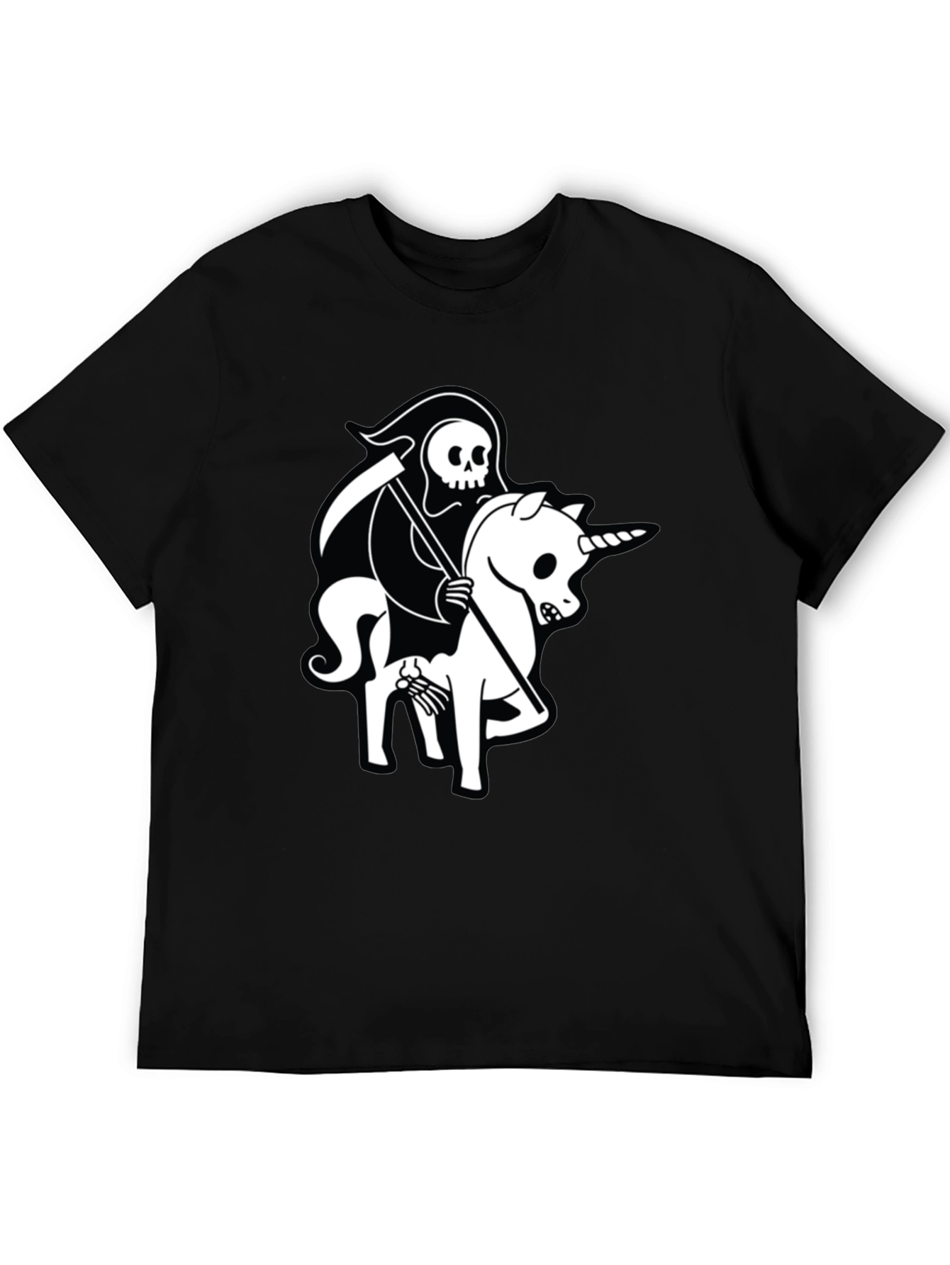 Grim Reaper Unicorn Graphic Tee - Black Cotton T-Shirt