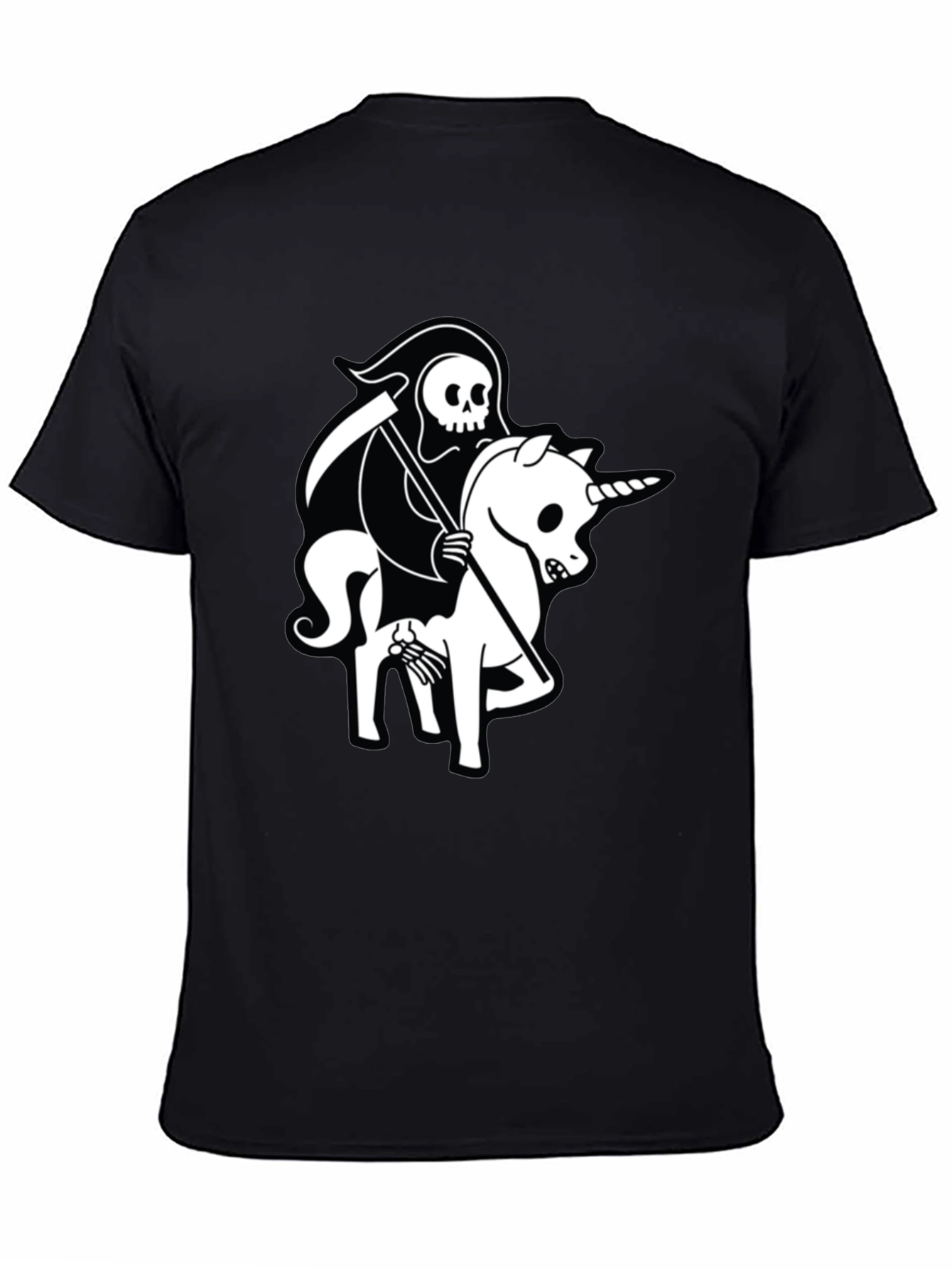 Grim Reaper Unicorn Graphic Tee - Black Cotton T-Shirt