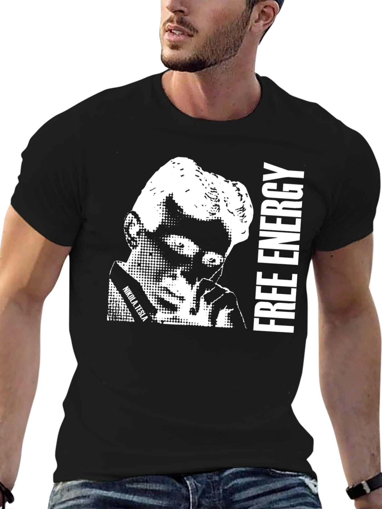 Nikola Tesla Free Energy Black Graphic Tee