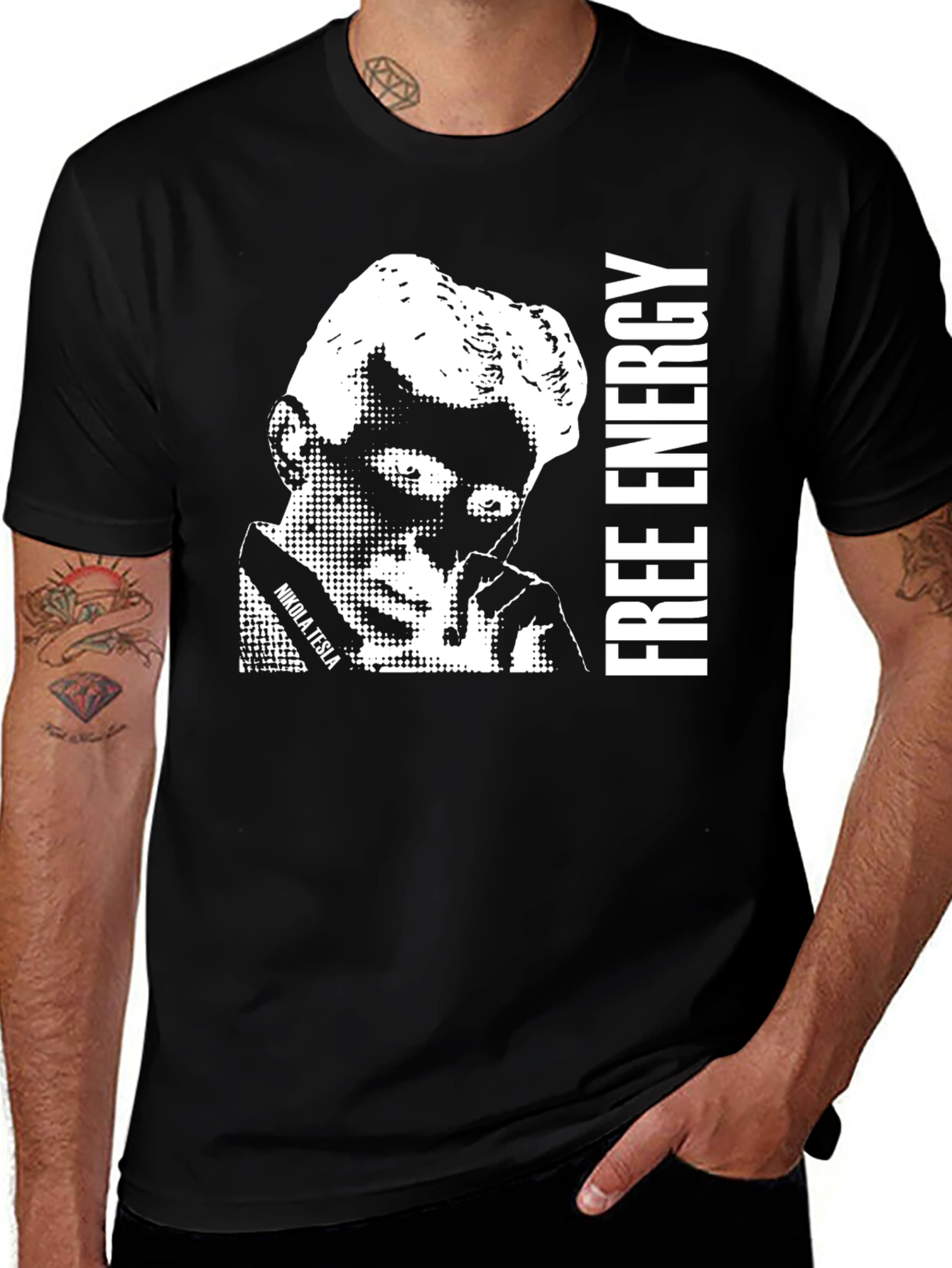 Nikola Tesla Free Energy Black Graphic Tee