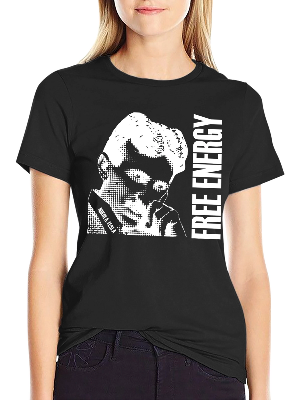 Nikola Tesla Free Energy Black Graphic Tee