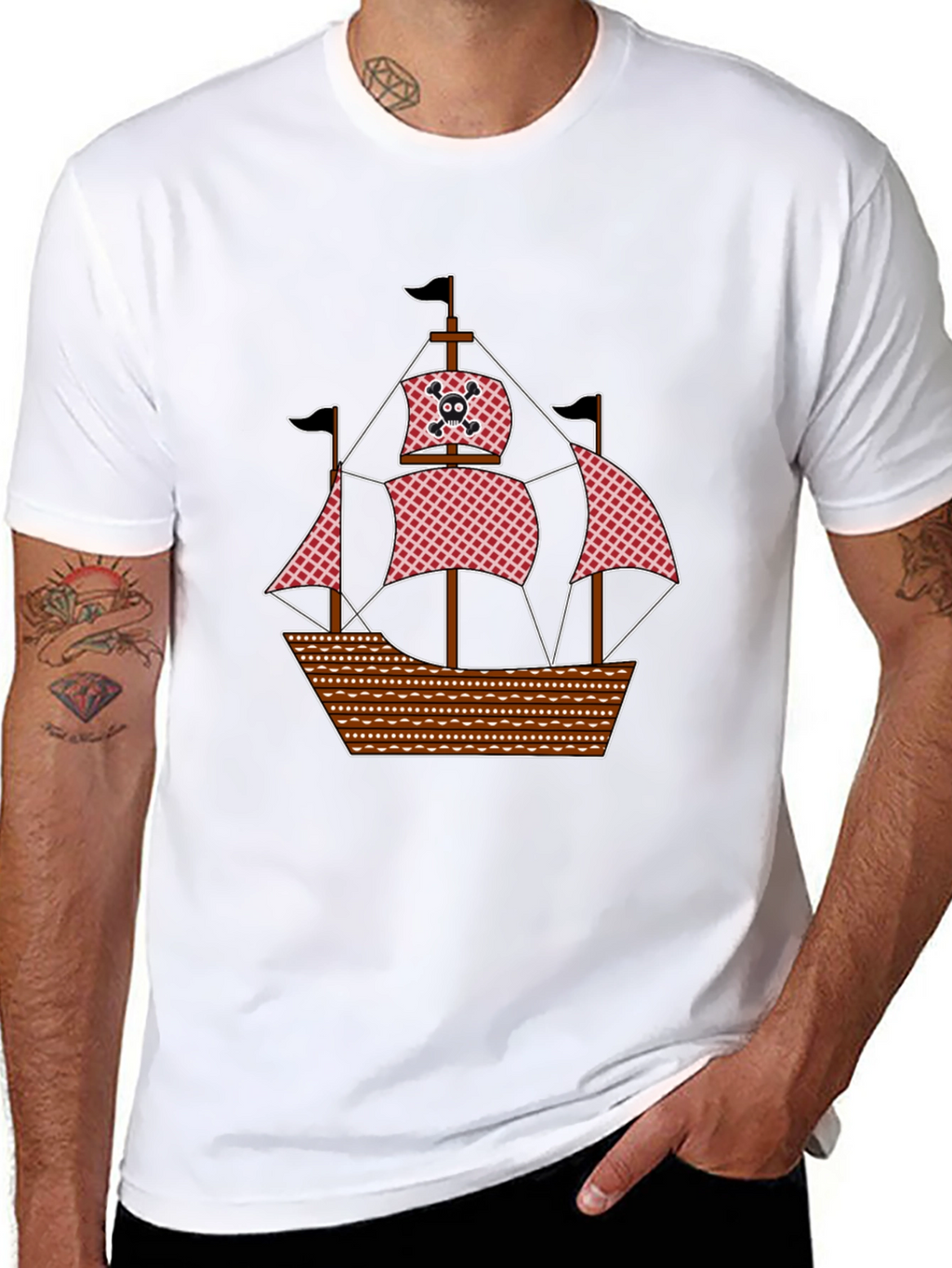 Pirate Ship Graphic T-Shirt - Black Cotton Tee