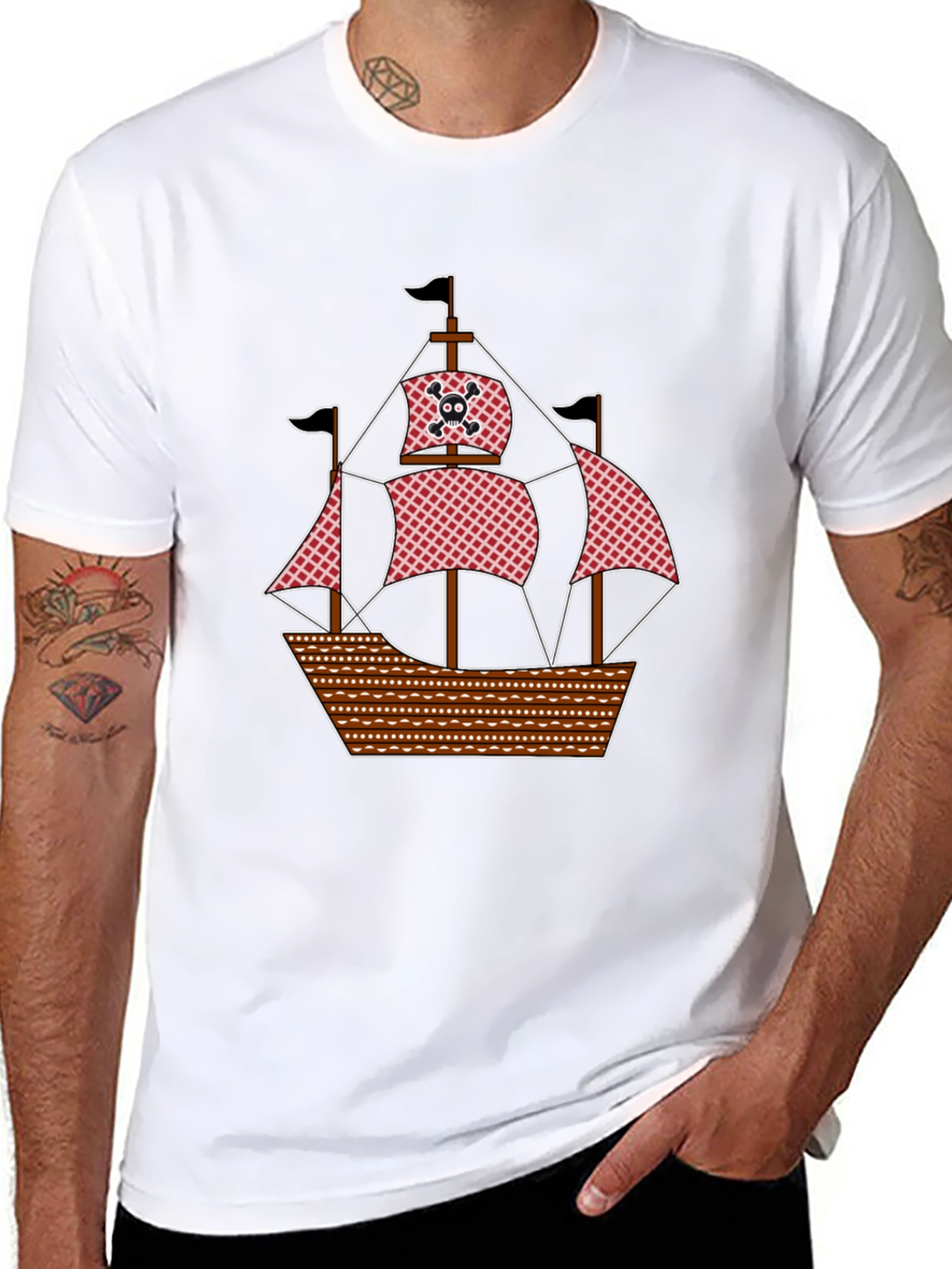 Pirate Ship Graphic T-Shirt - Black Cotton Tee