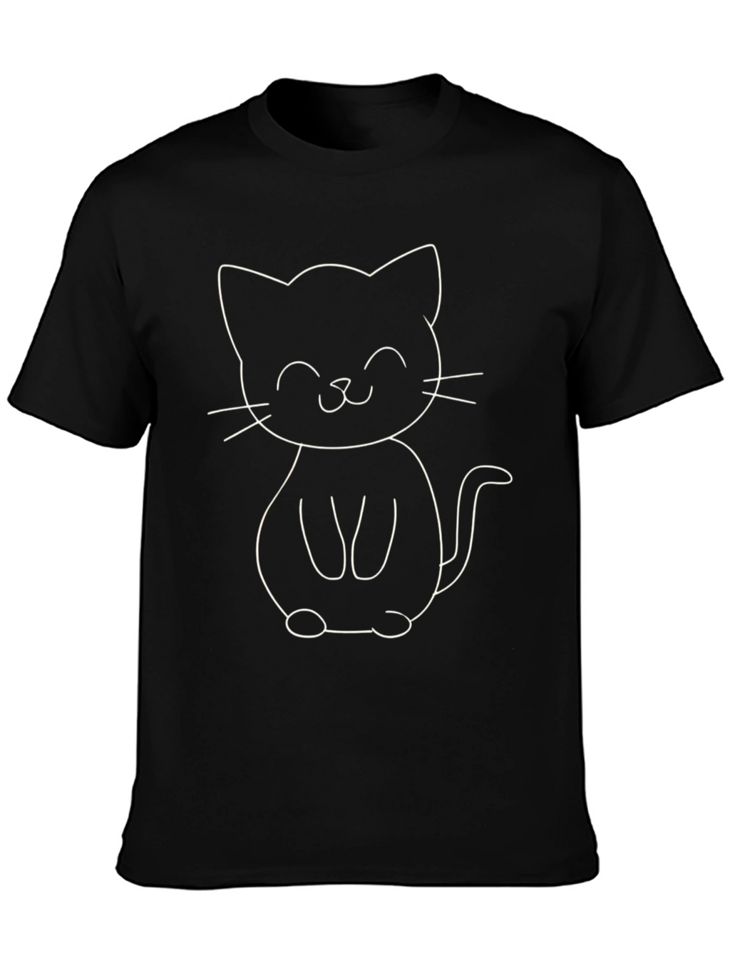Cute Cartoon Cat Graphic Tee - Black Cotton T-Shirt