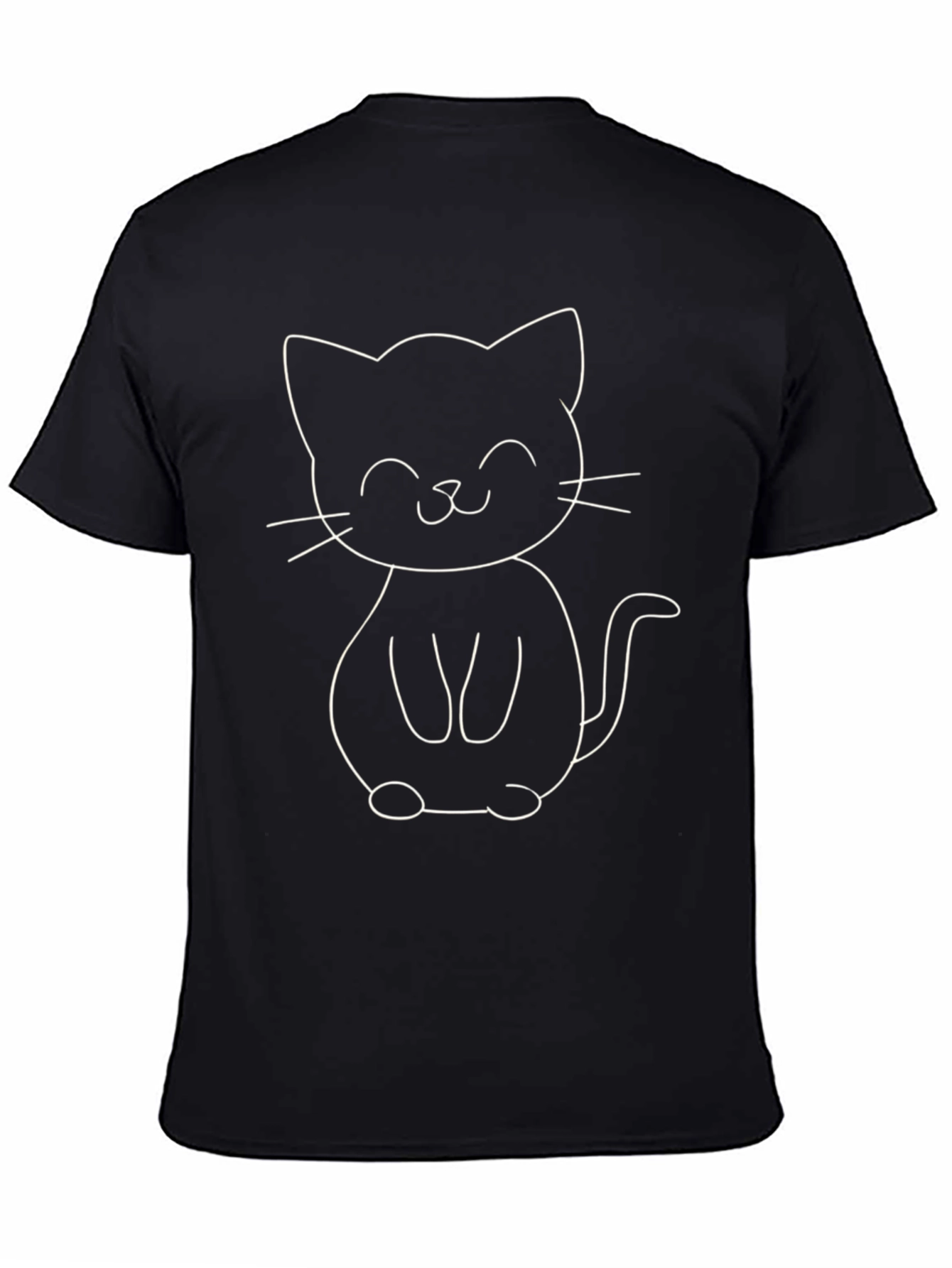 Cute Cartoon Cat Graphic Tee - Black Cotton T-Shirt