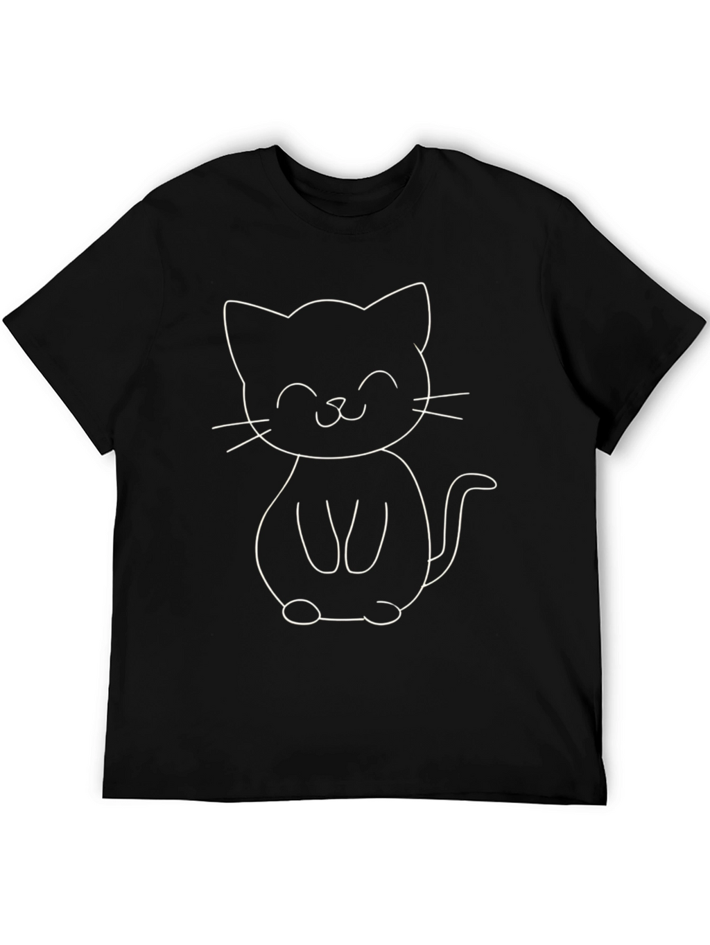 Cute Cartoon Cat Graphic Tee - Black Cotton T-Shirt