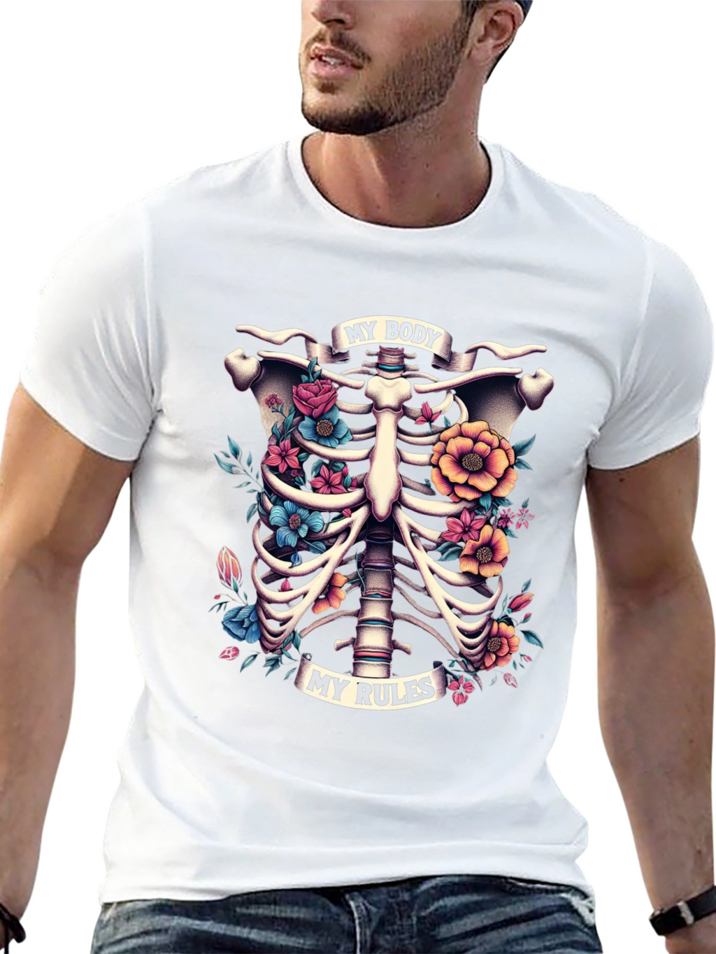 Floral Ribcage T-Shirt: My Body My Rules