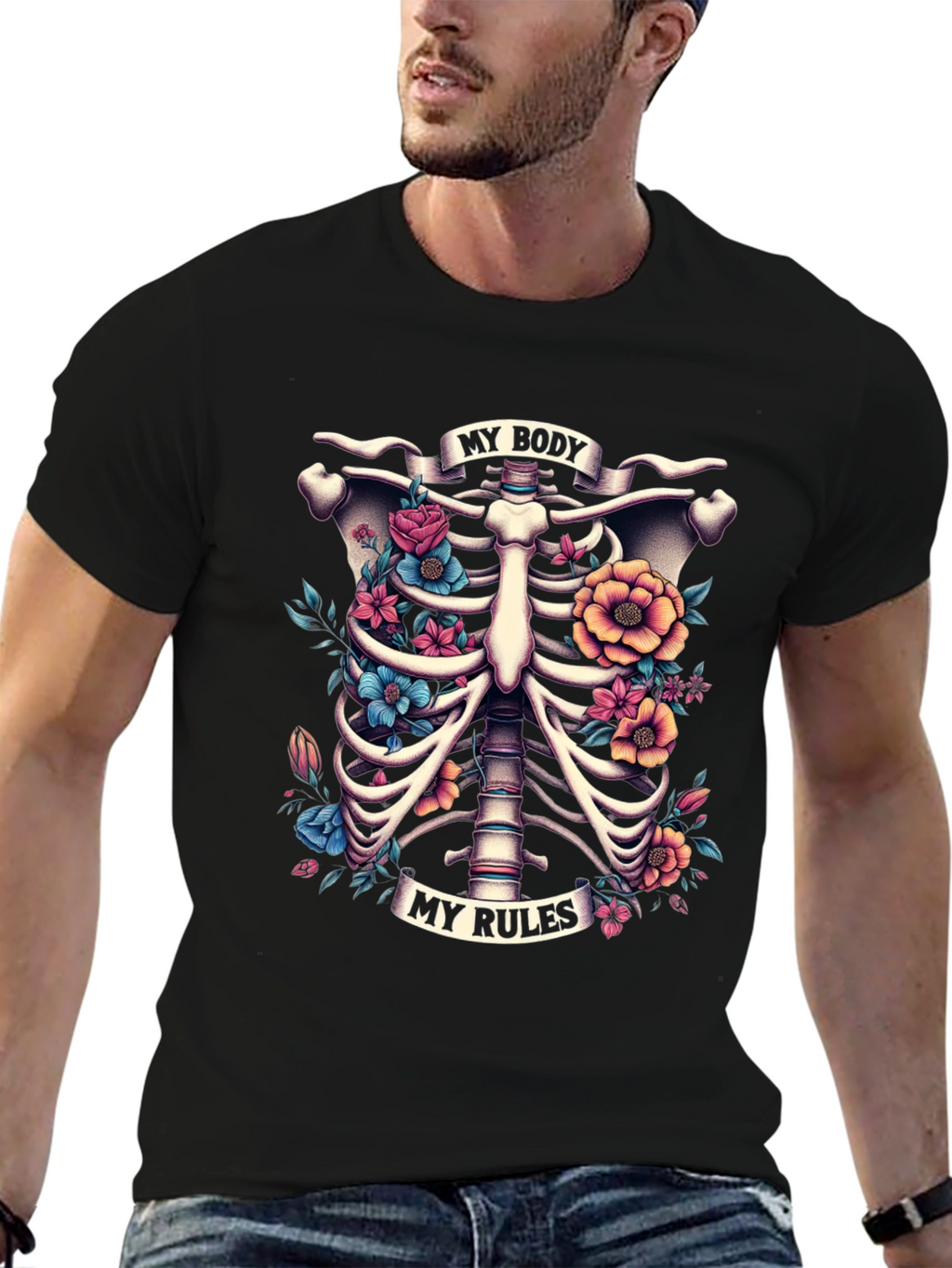 Floral Ribcage T-Shirt: My Body My Rules