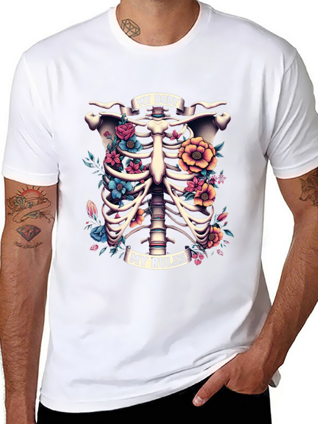 Floral Ribcage T-Shirt: My Body My Rules