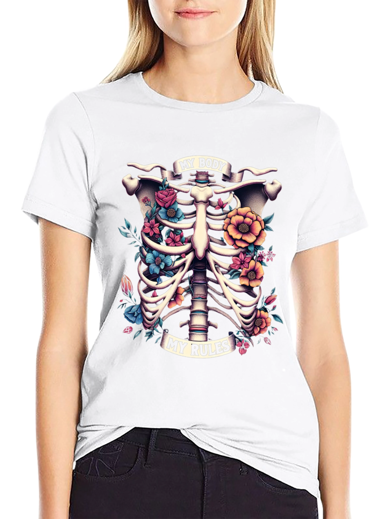 Floral Ribcage T-Shirt: My Body My Rules