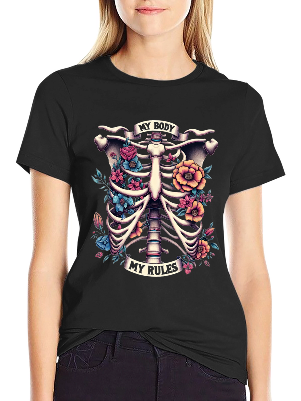 Floral Ribcage T-Shirt: My Body My Rules