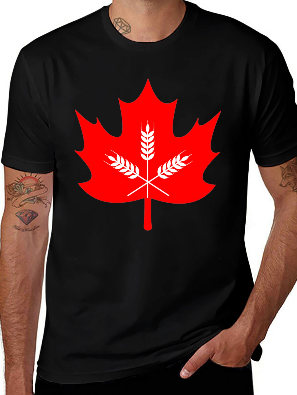 Maple Leaf & Wheat Graphic Tee - Black
