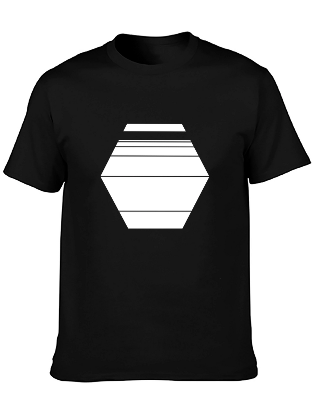 Geometric Hexagon Line Art Black T-Shirt