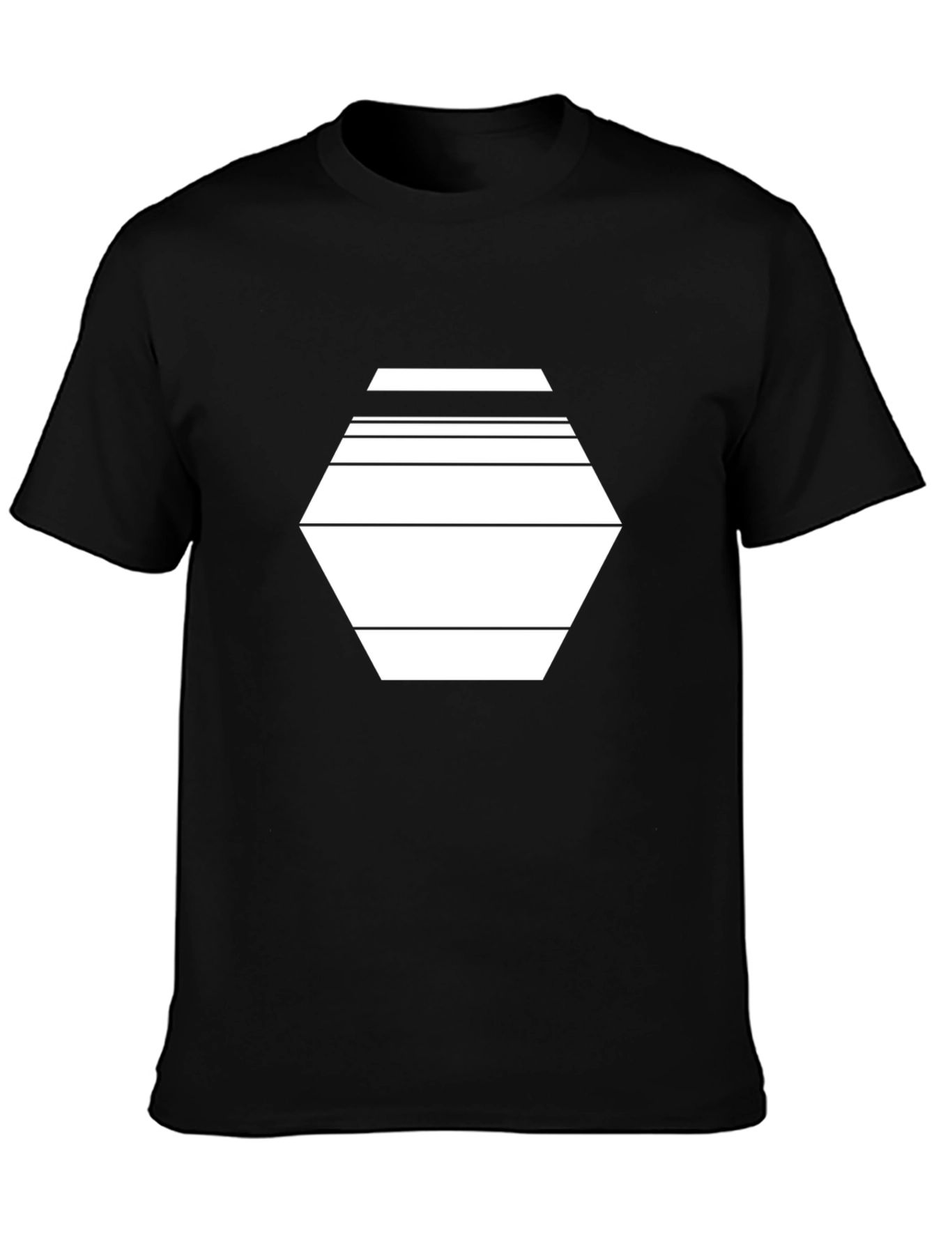 Geometric Hexagon Line Art Black T-Shirt