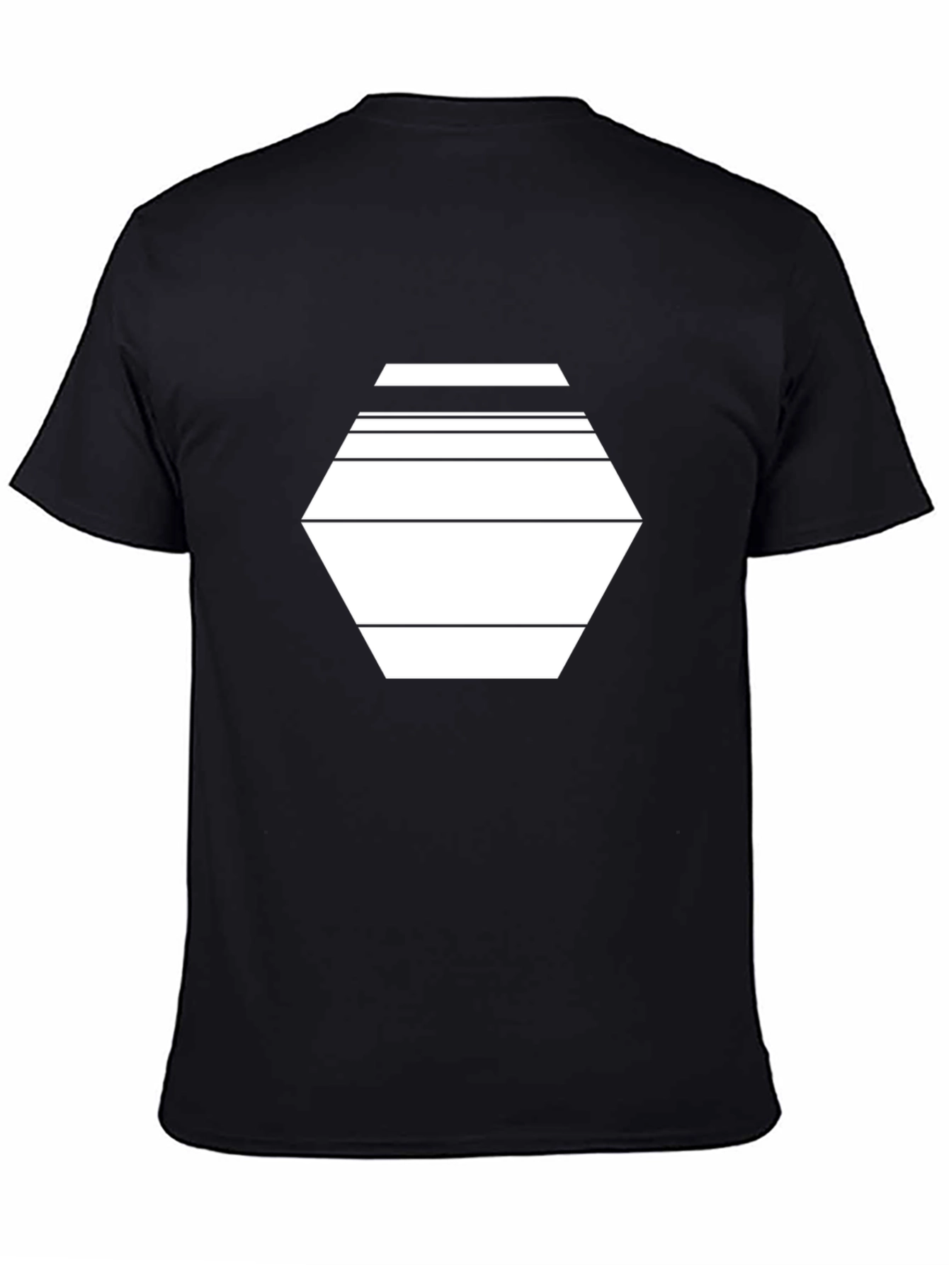 Geometric Hexagon Line Art Black T-Shirt