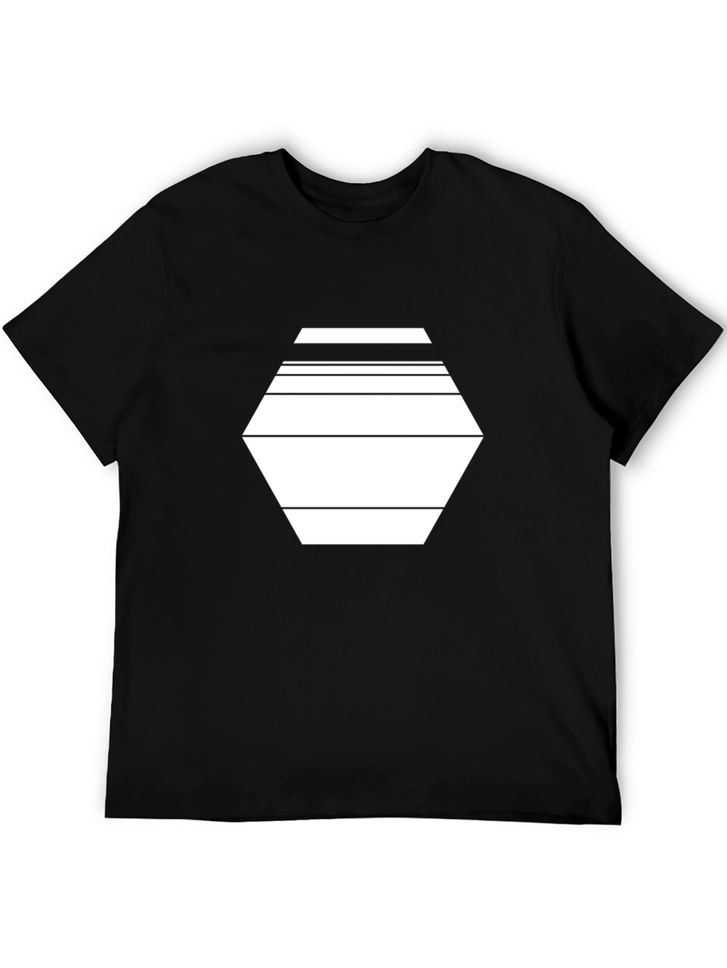 Geometric Hexagon Line Art Black T-Shirt