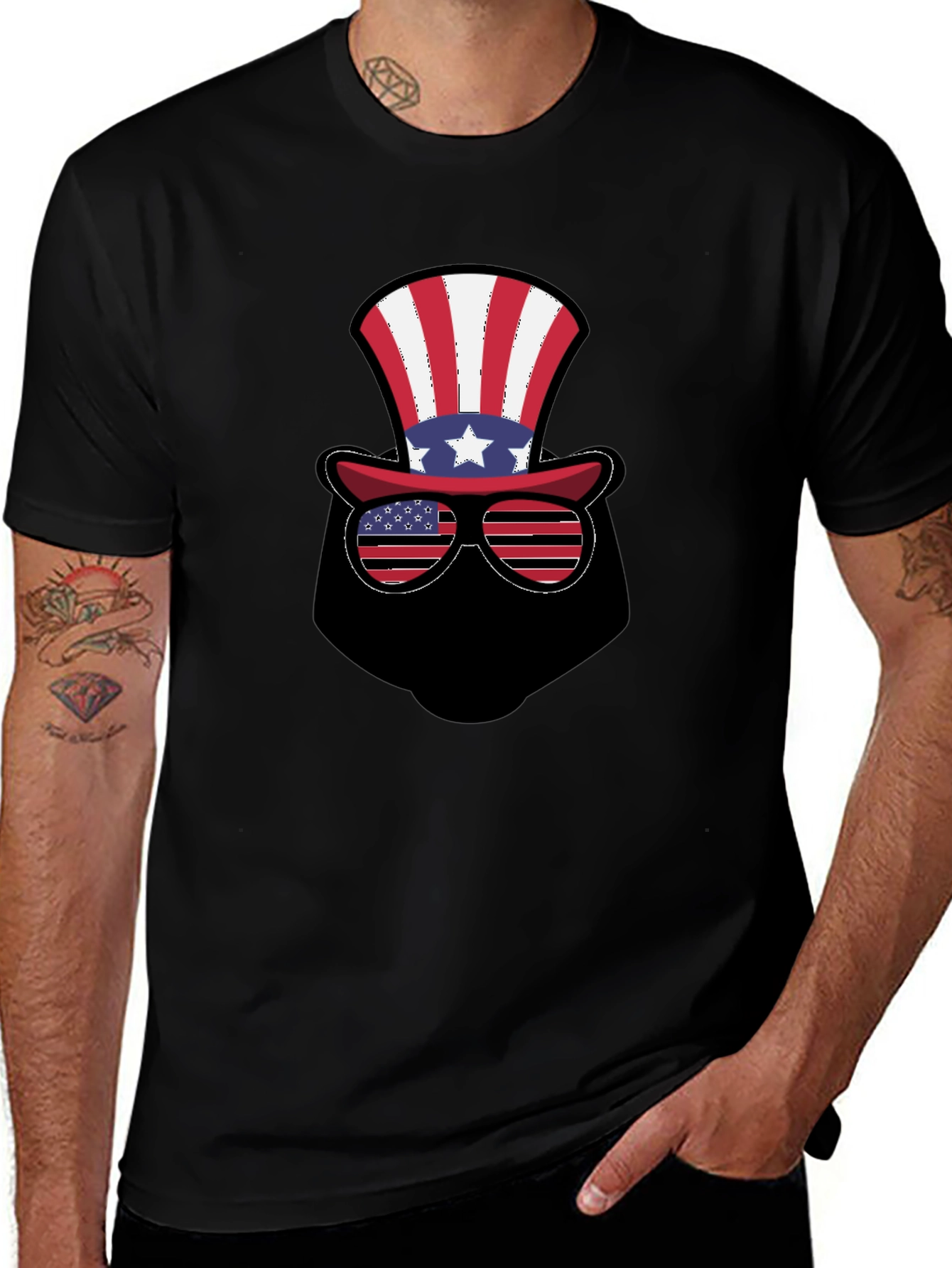 Patriotic Hat and Glasses Black T-Shirt
