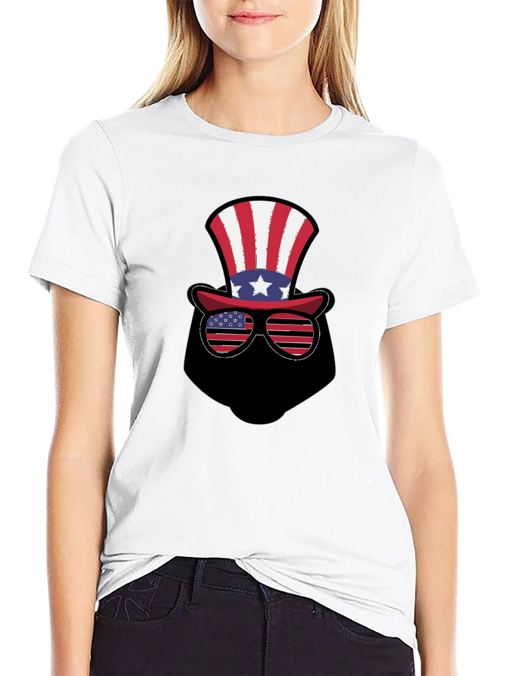 Patriotic Hat and Glasses Black T-Shirt
