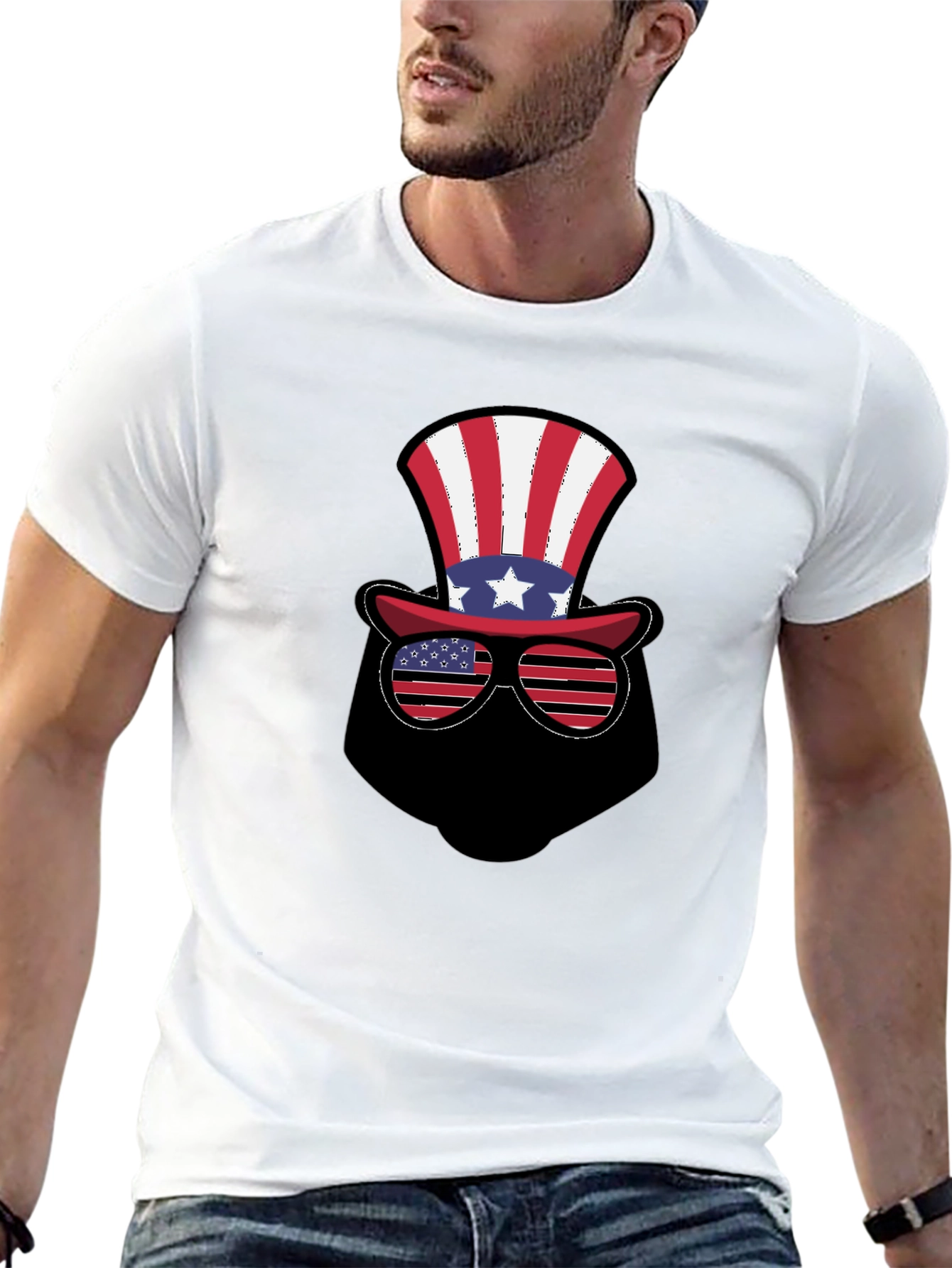 Patriotic Hat and Glasses Black T-Shirt