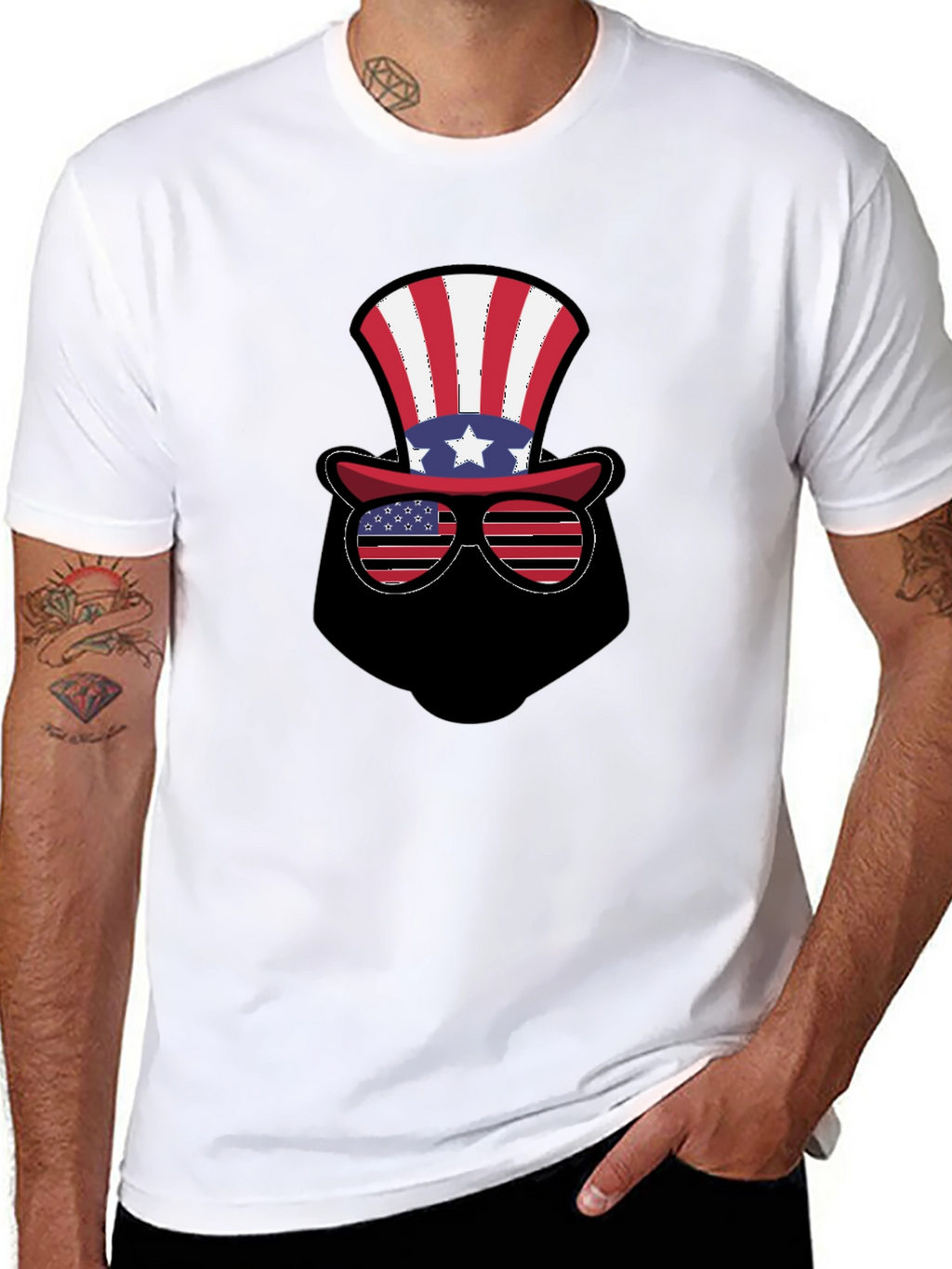 Patriotic Hat and Glasses Black T-Shirt