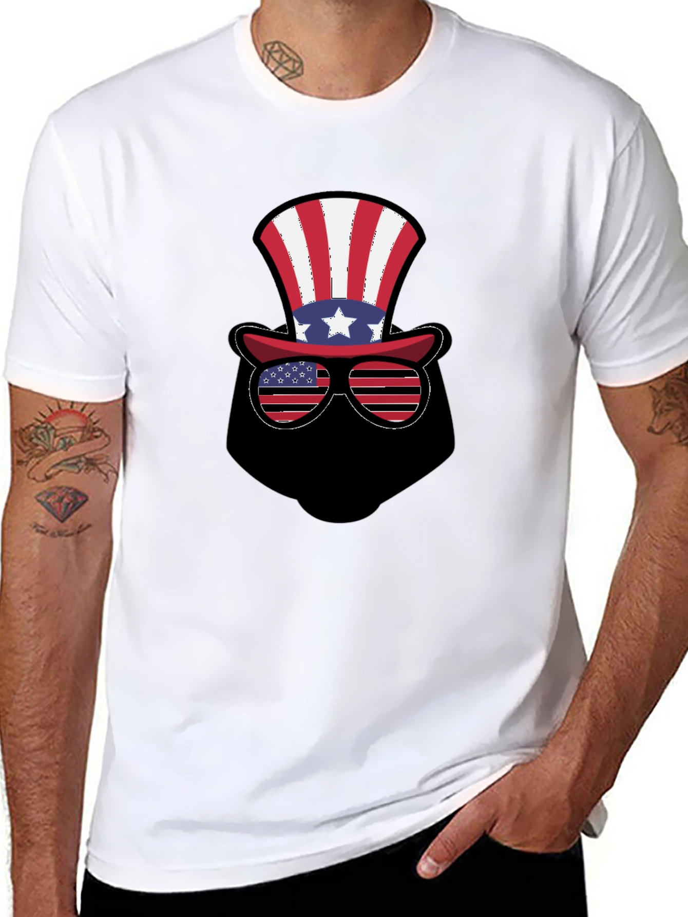 Patriotic Hat and Glasses Black T-Shirt