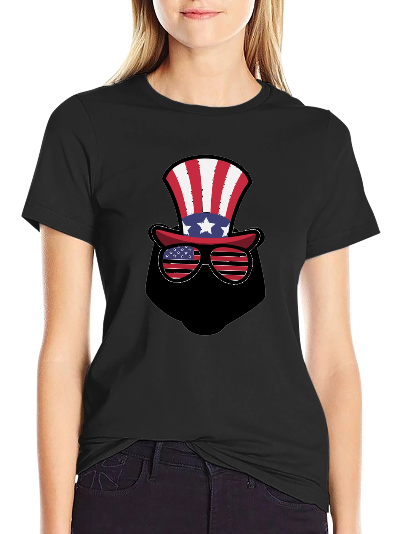 Patriotic Hat and Glasses Black T-Shirt