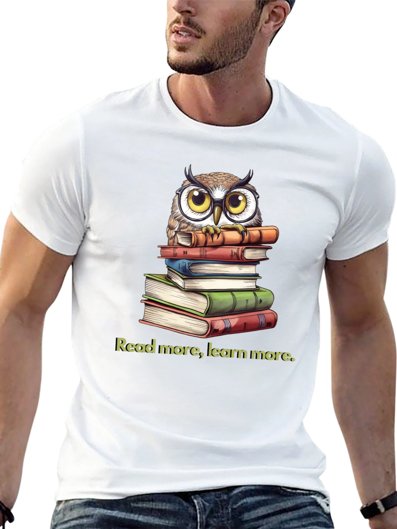 Owl on Books T-Shirt: Read More Learn More