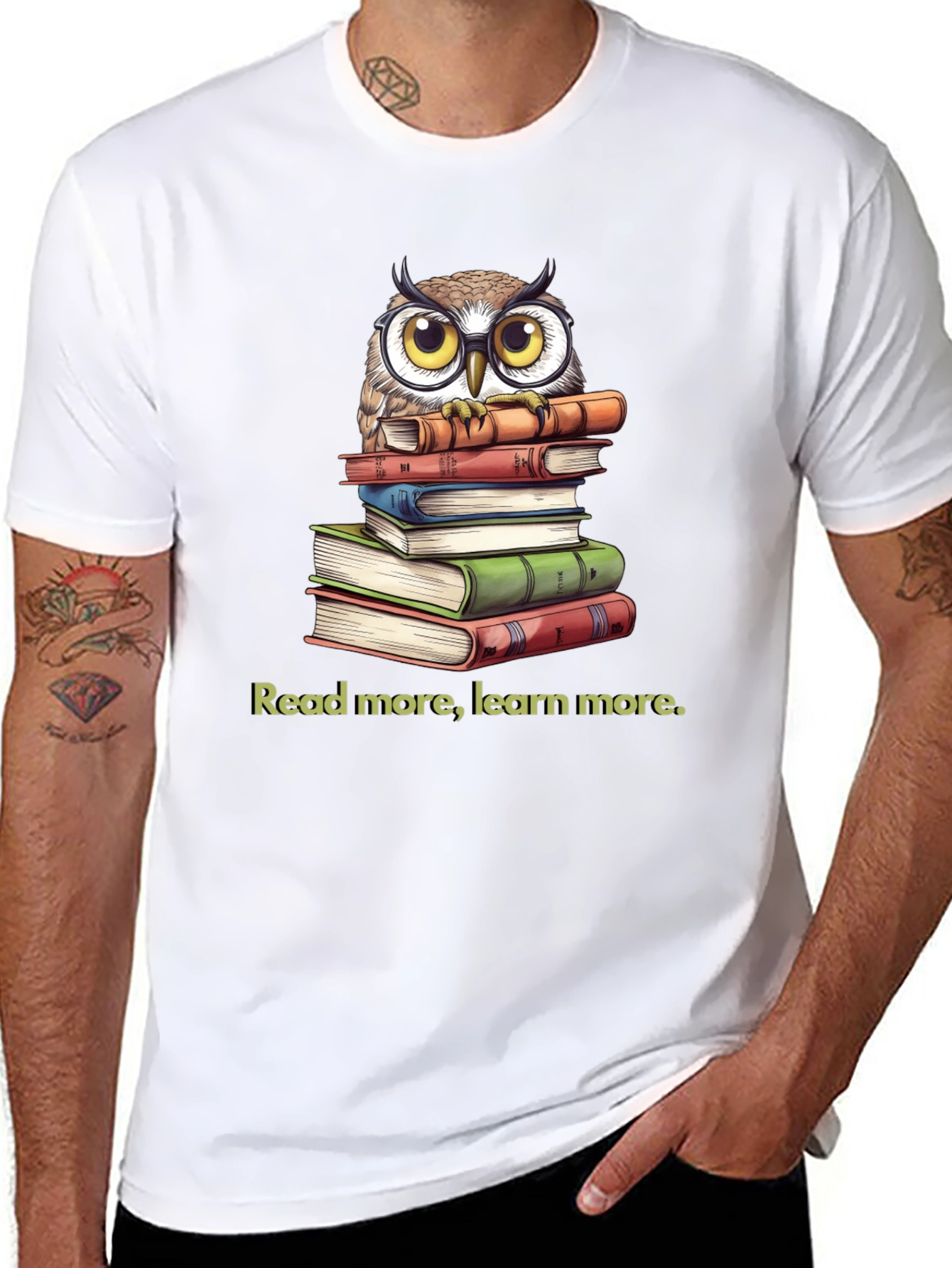 Owl on Books T-Shirt: Read More Learn More