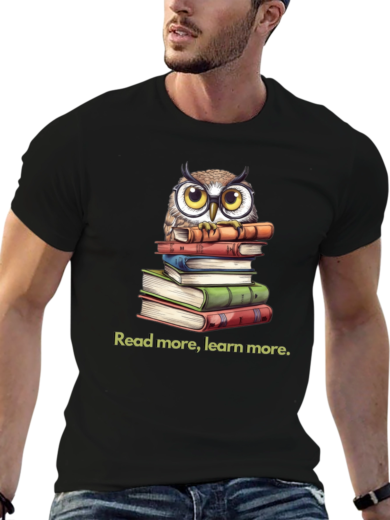 Owl on Books T-Shirt: Read More Learn More