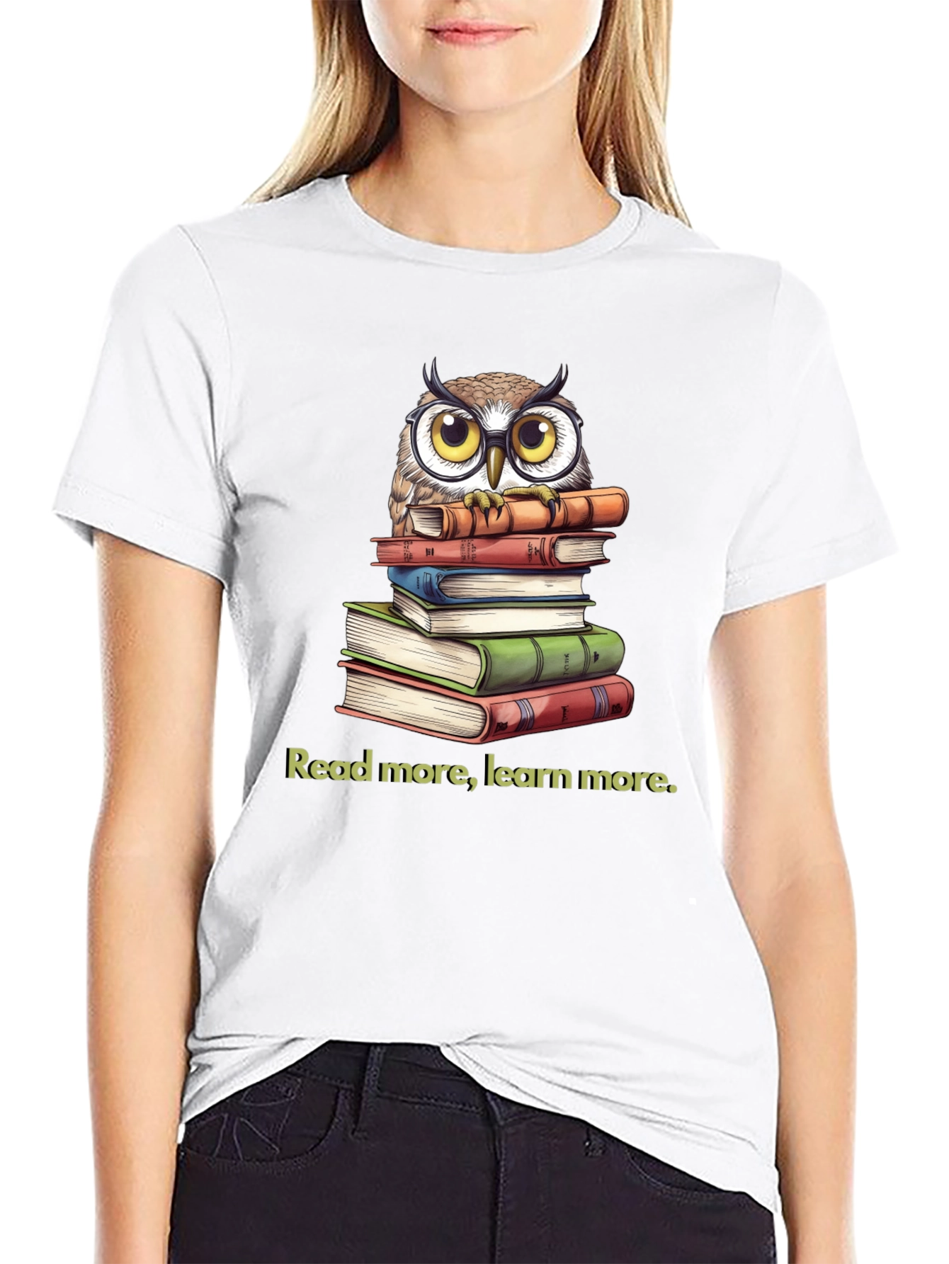 Owl on Books T-Shirt: Read More Learn More
