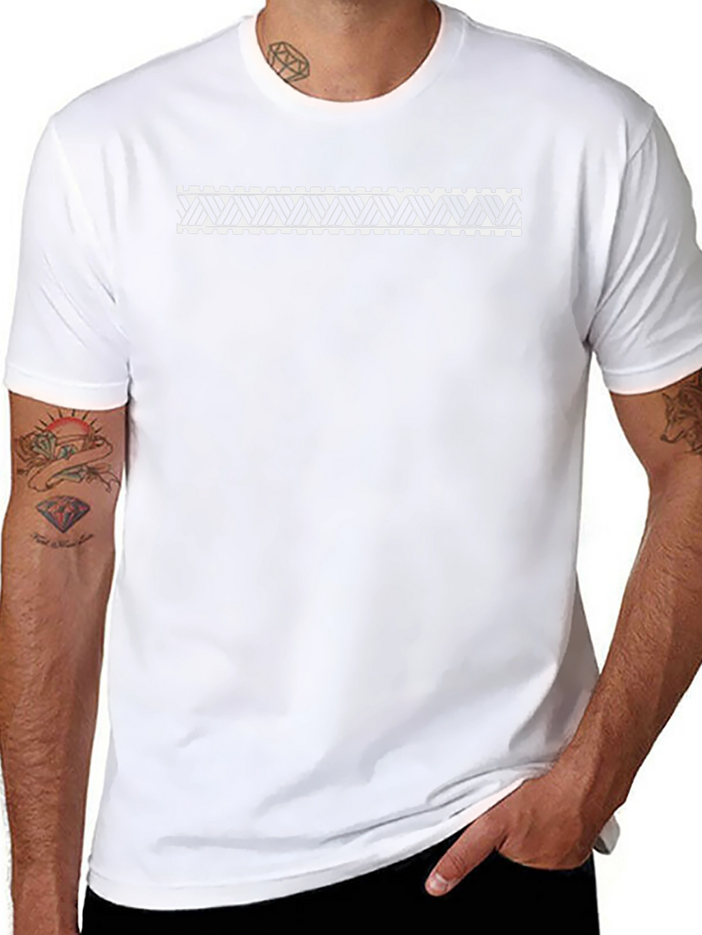 Black Tee with Geometric Woven Pattern