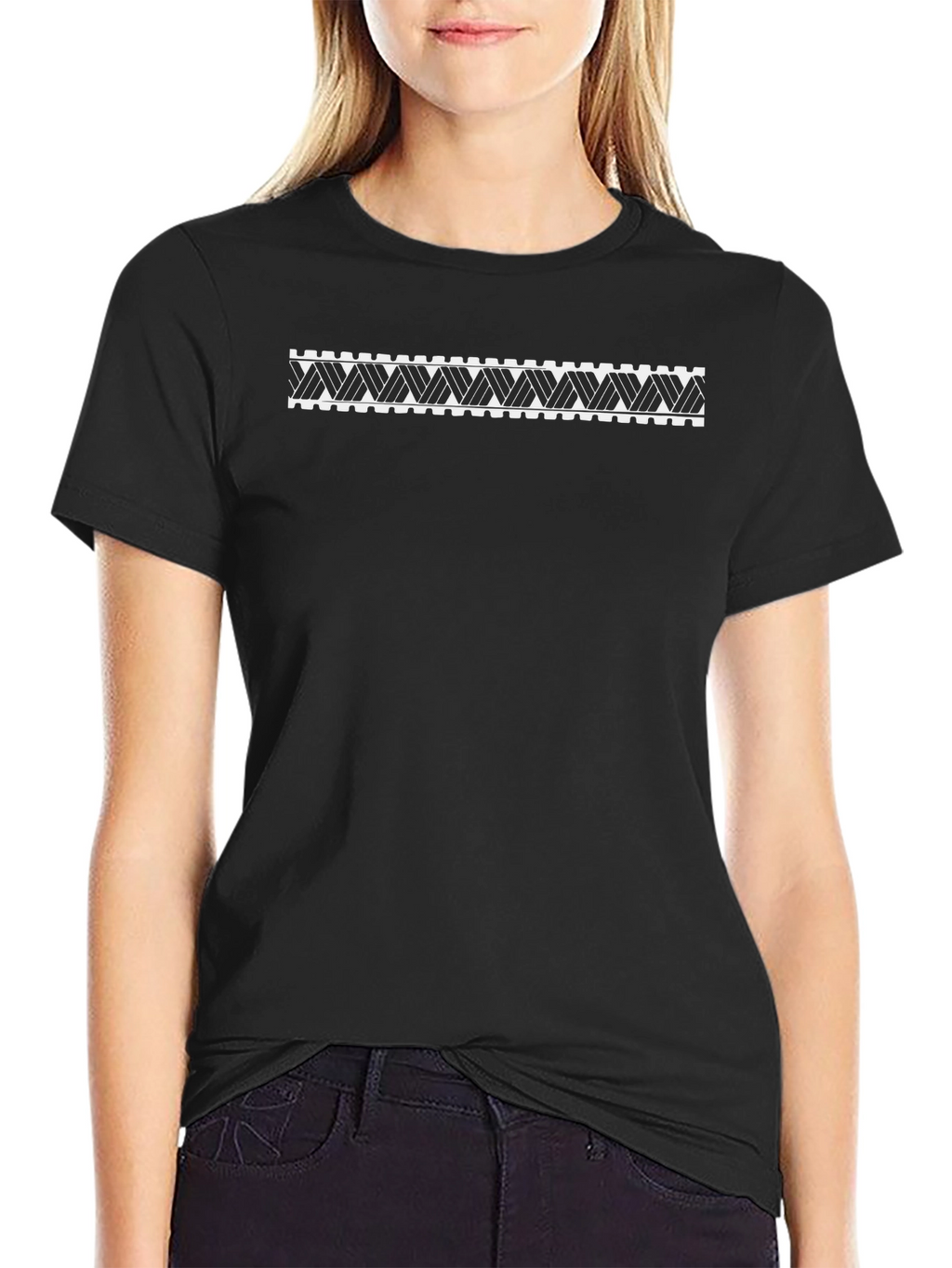 Black Tee with Geometric Woven Pattern