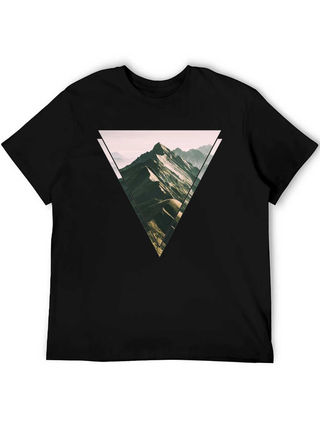 Geometric Mountain Scene Graphic Tee - Black