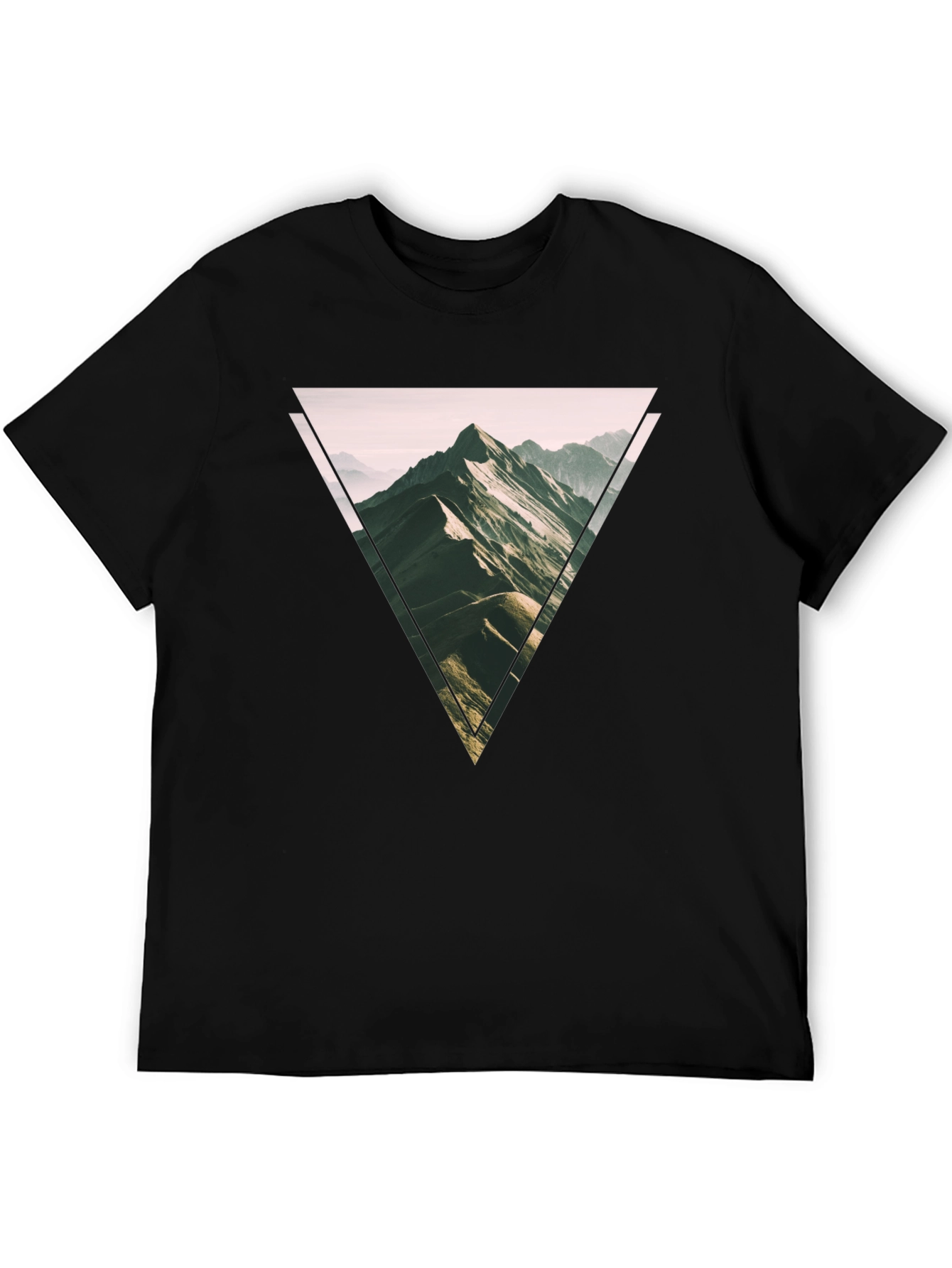 Geometric Mountain Scene Graphic Tee - Black