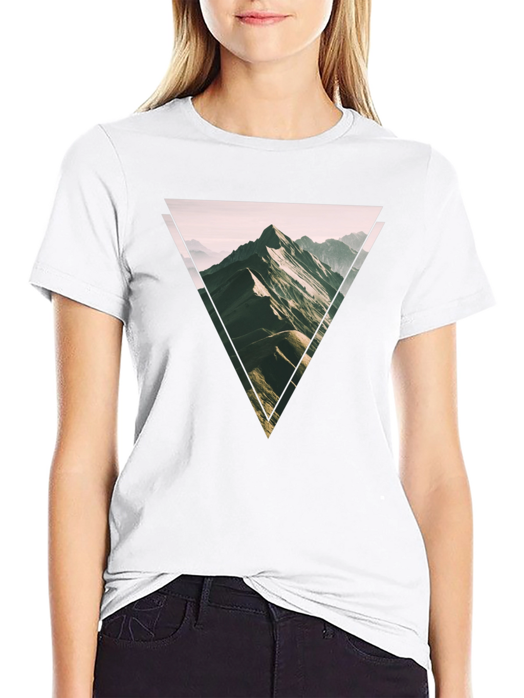 Geometric Mountain Scene Graphic Tee - Black