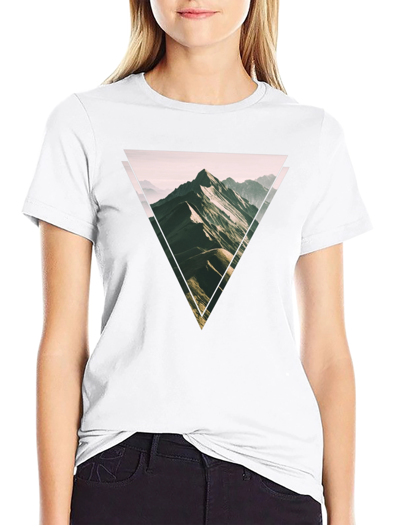 Geometric Mountain Scene Graphic Tee - Black