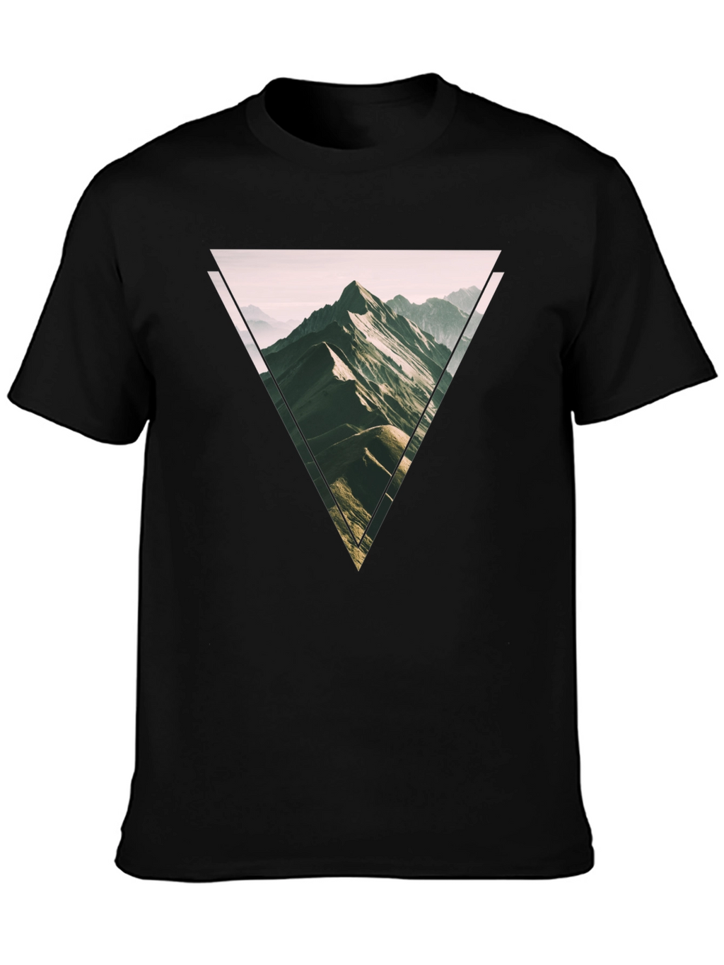 Geometric Mountain Scene Graphic Tee - Black