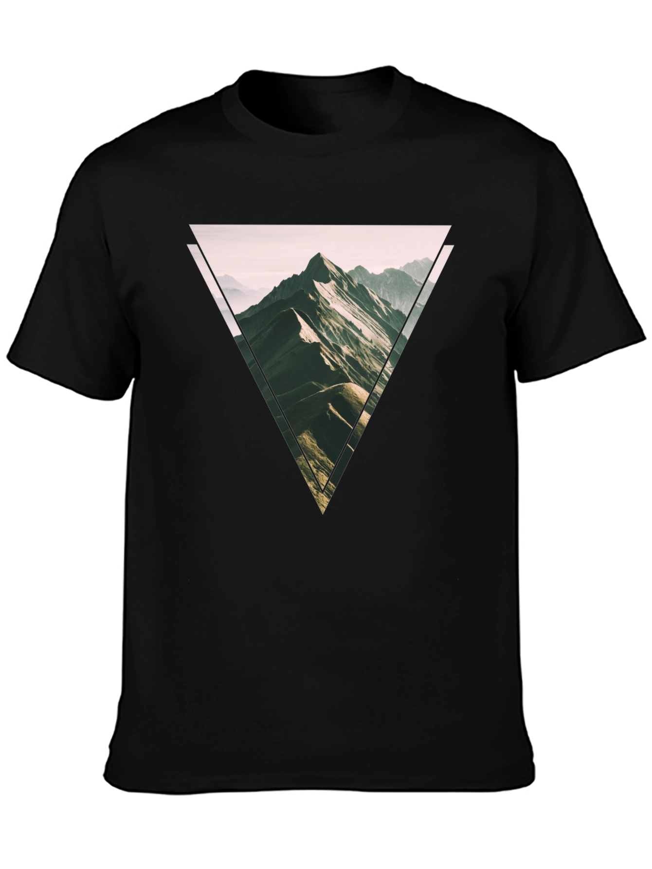 Geometric Mountain Scene Graphic Tee - Black