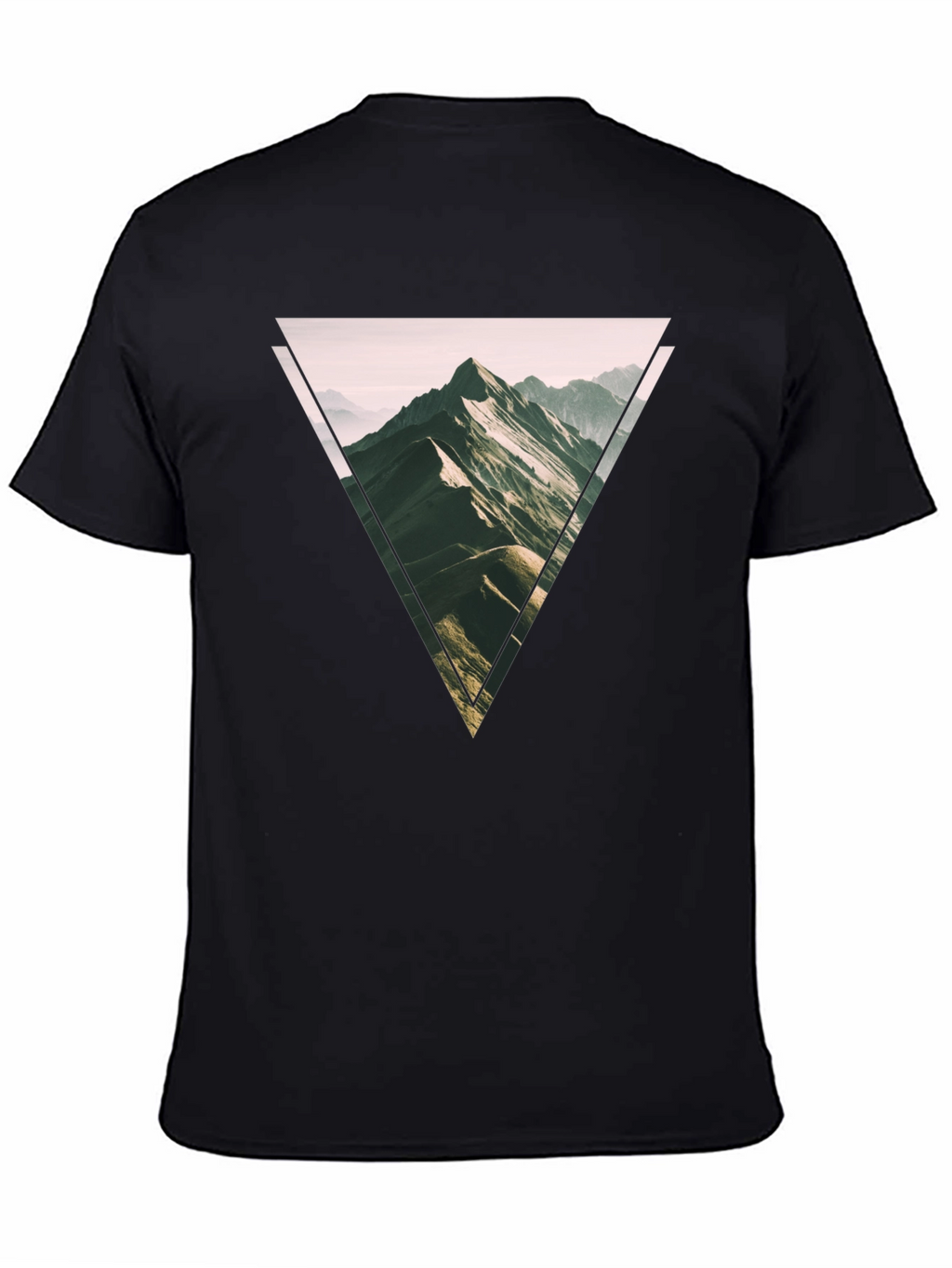 Geometric Mountain Scene Graphic Tee - Black